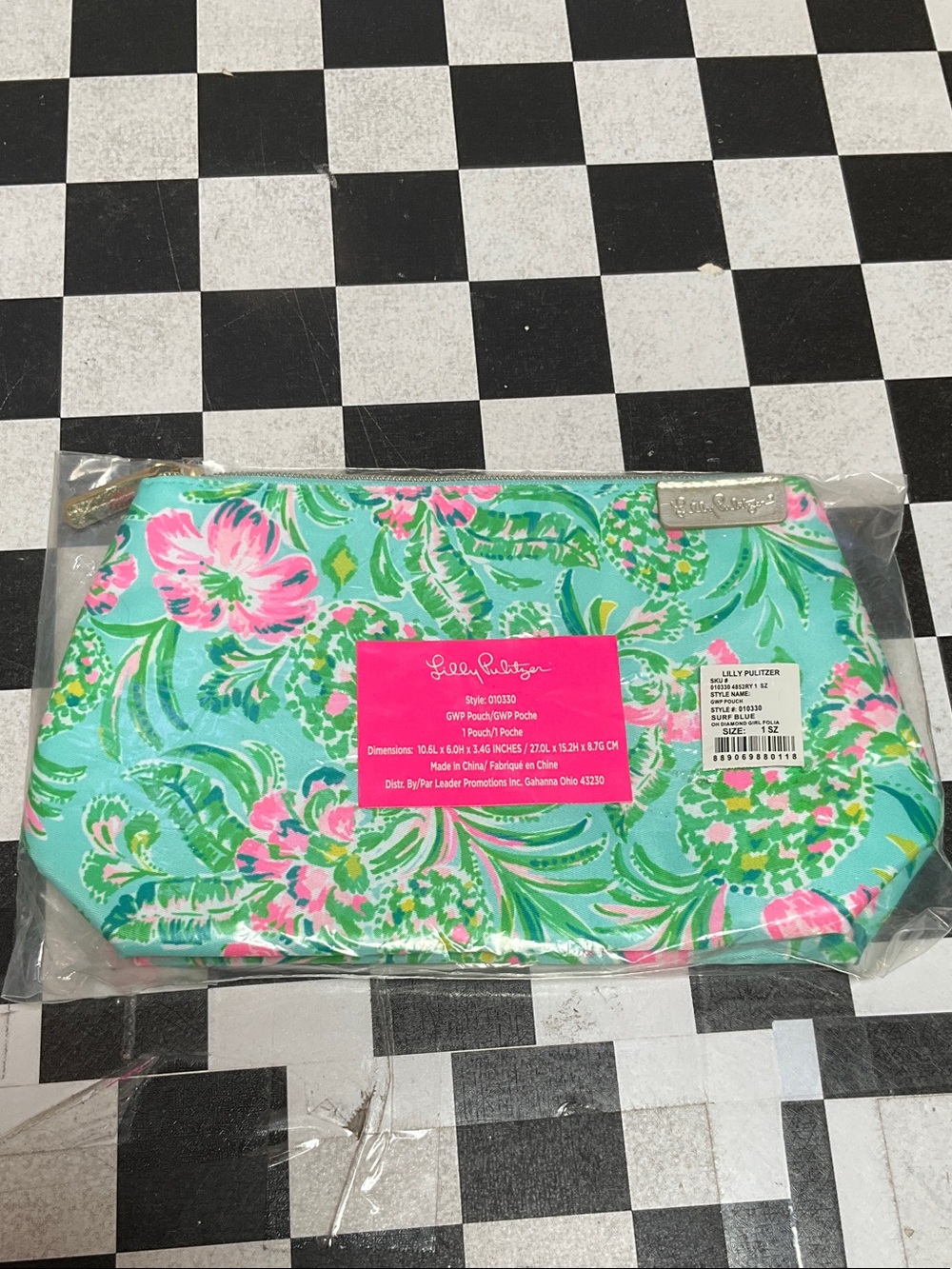 Lilly Pulitzer Turquoise & Pink Floral Zip Pouch - Picture 1 of 5